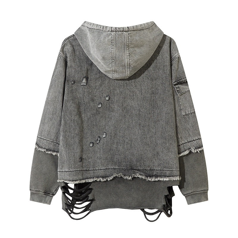 Women's Gray Distressed Print Hoodie | Cotton Blend, Loose Fit