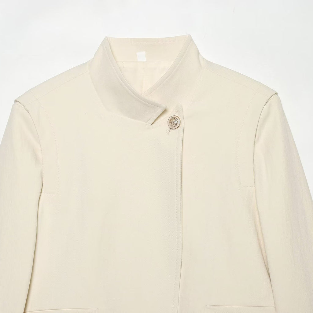 Women's One-Button Suit Jacket | Stand Collar, Beige