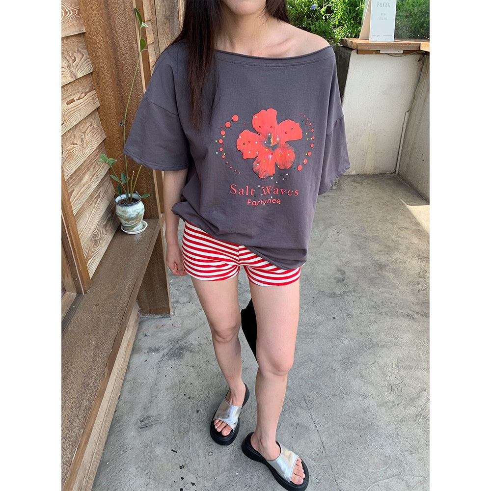 Women's Red Striped Low-Waist Shorts | Stretch Hot Pants, One Size