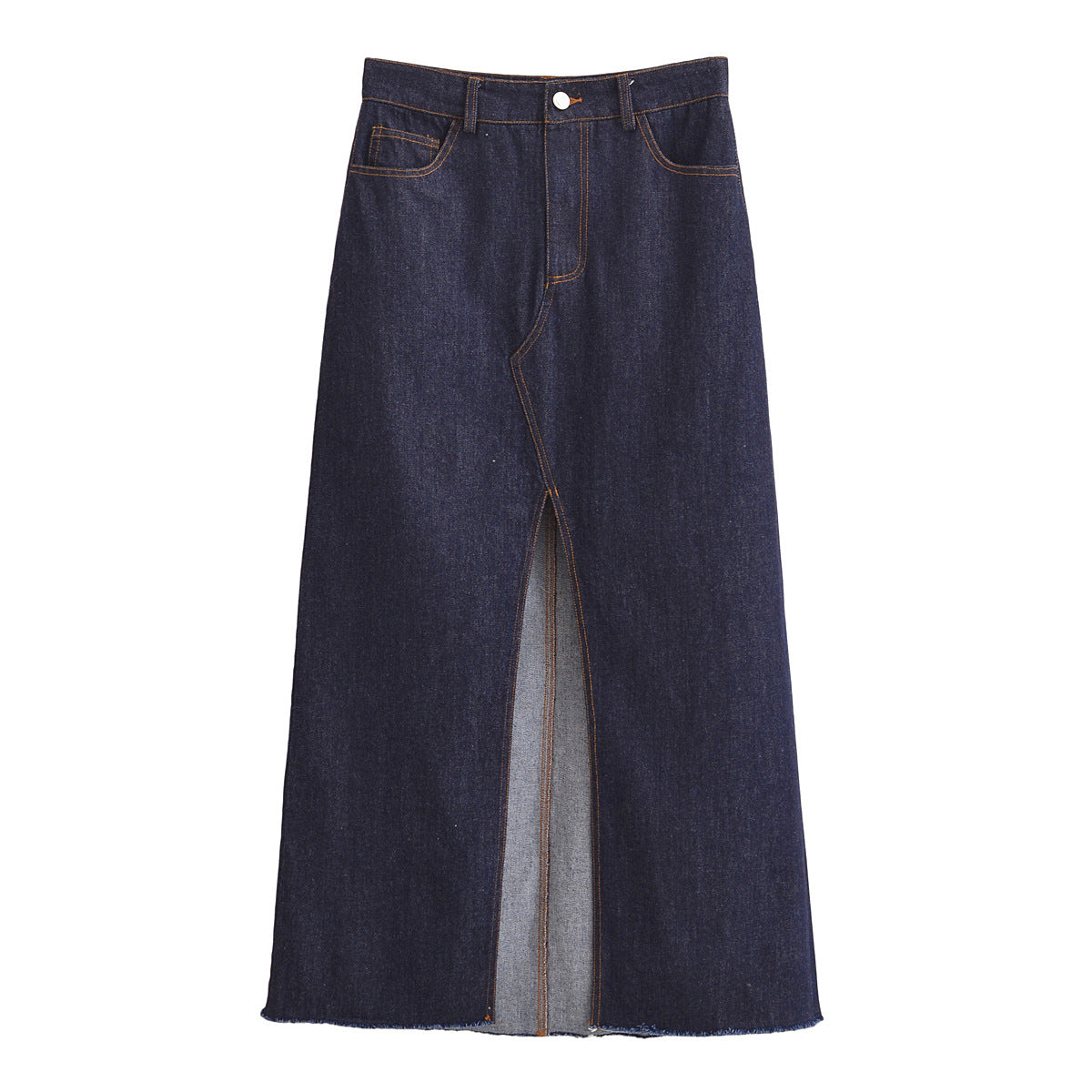 Women's Blue Denim Midi Skirt | Patchwork, Non-Stretch