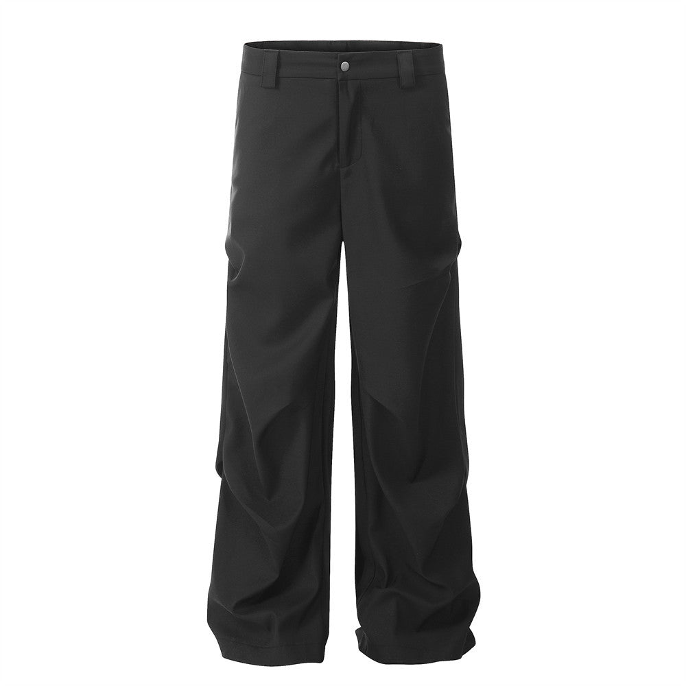 Women's Black Pleated Wide Leg Pants | Straight Leg, Mid Waist