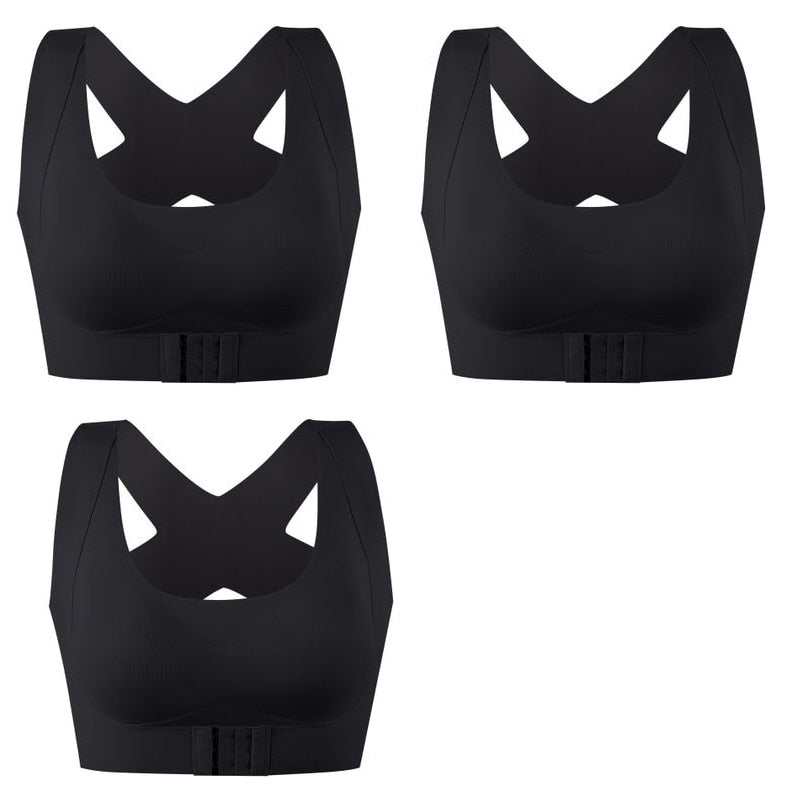 Women's Front-Closure Cross-Back Bralette | Wireless Push-Up Bra, 1 or 2 Pack - Black