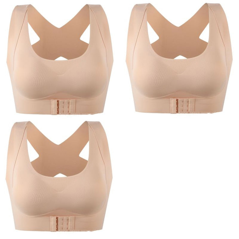 Women's Front-Closure Cross-Back Bralette | Wireless Push-Up Bra, 1 or 2 Pack - Skin