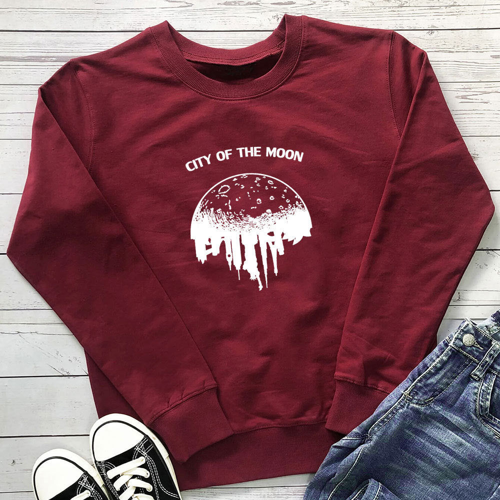 Women's Moon Print Sweatshirt | Cotton, Round Neck, 7 Colors
