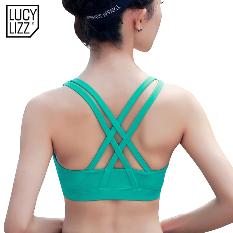 Women's Strappy Padded Sports Bra Tank | Seamless Yoga Top, 10 Colors