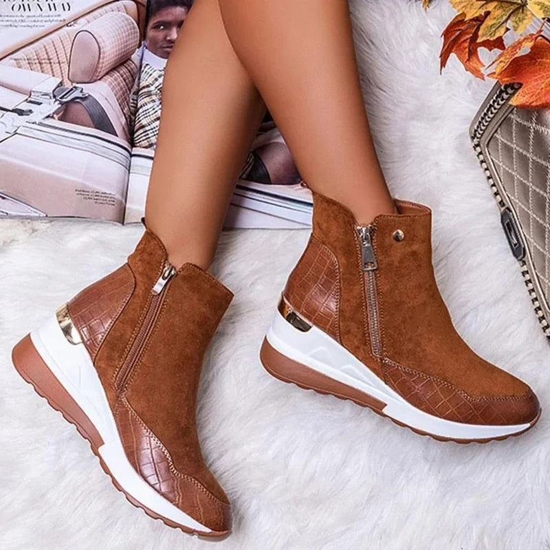 Women's High Top Platform Wedge Sneakers | Zipper, 4 Colors