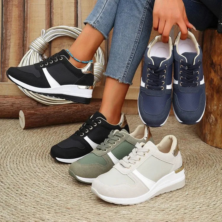 Women's Lace-Up Wedge Sneakers | Mid Heel, PU Upper, 4 Colors