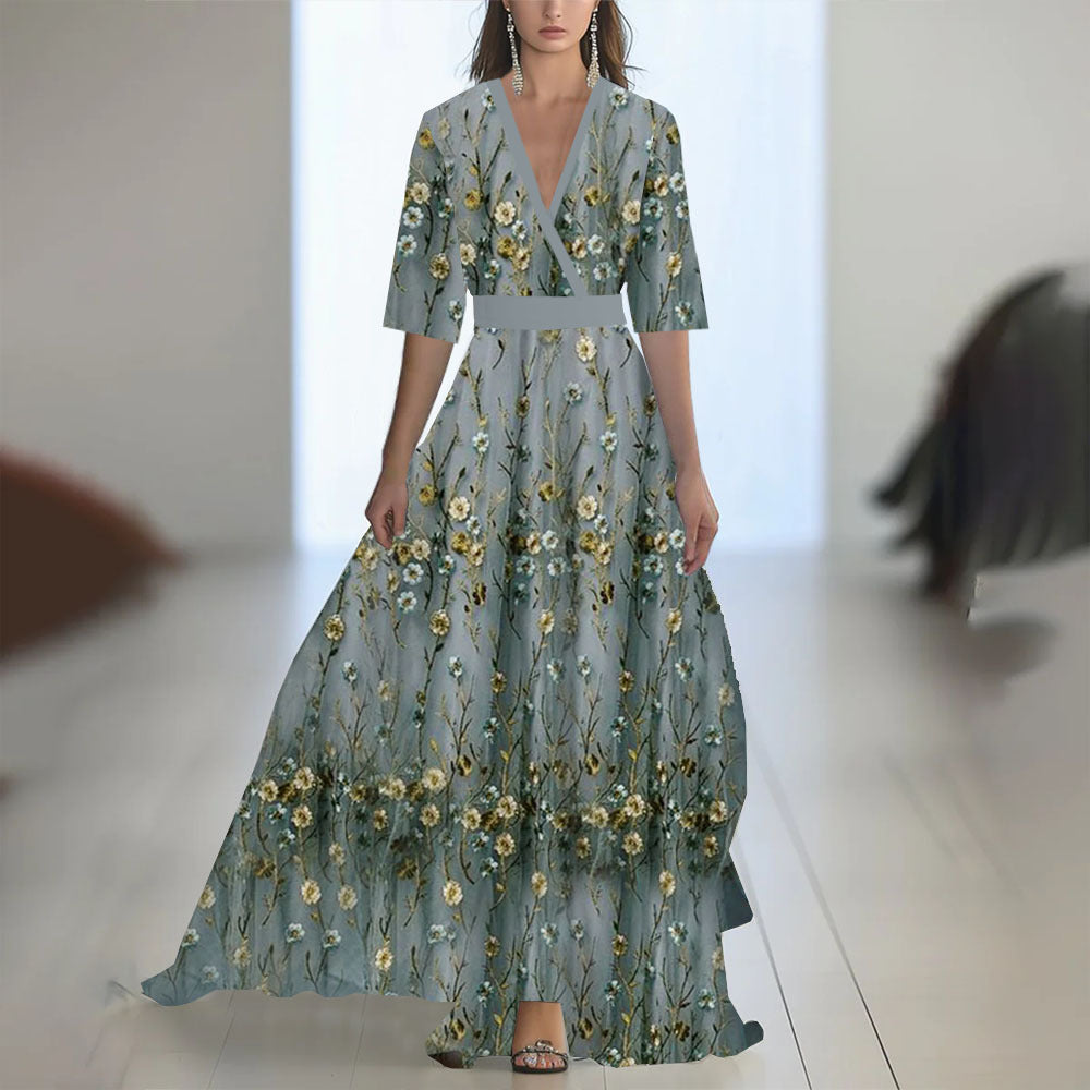 Women's Floral Print Long Sleeve Maxi Dress | A-Line, 10 Colors - White