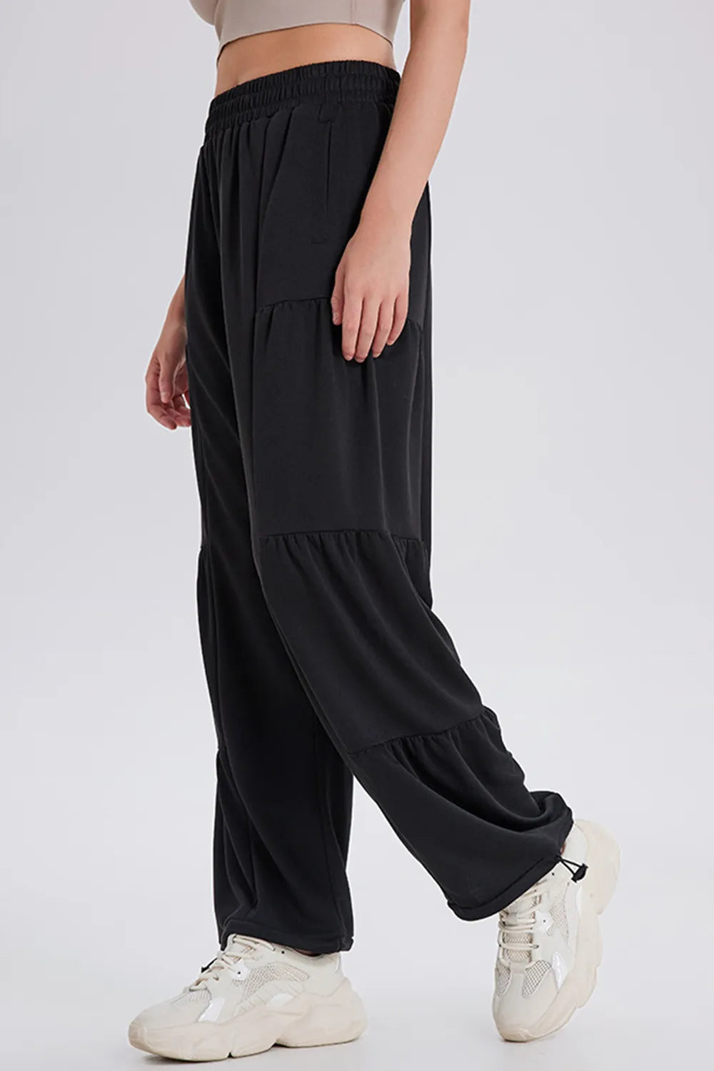 Women's Ruched Drawstring Joggers | Elastic Waist, 5 Colors - Dark Gray