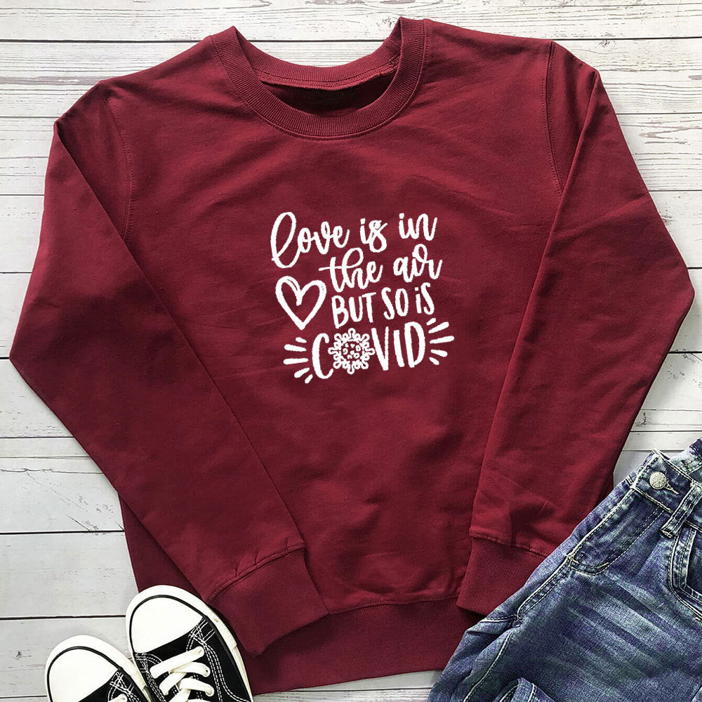 Women's Letter Print Round Neck Hoodie | Cotton Pullover, 7 Colors