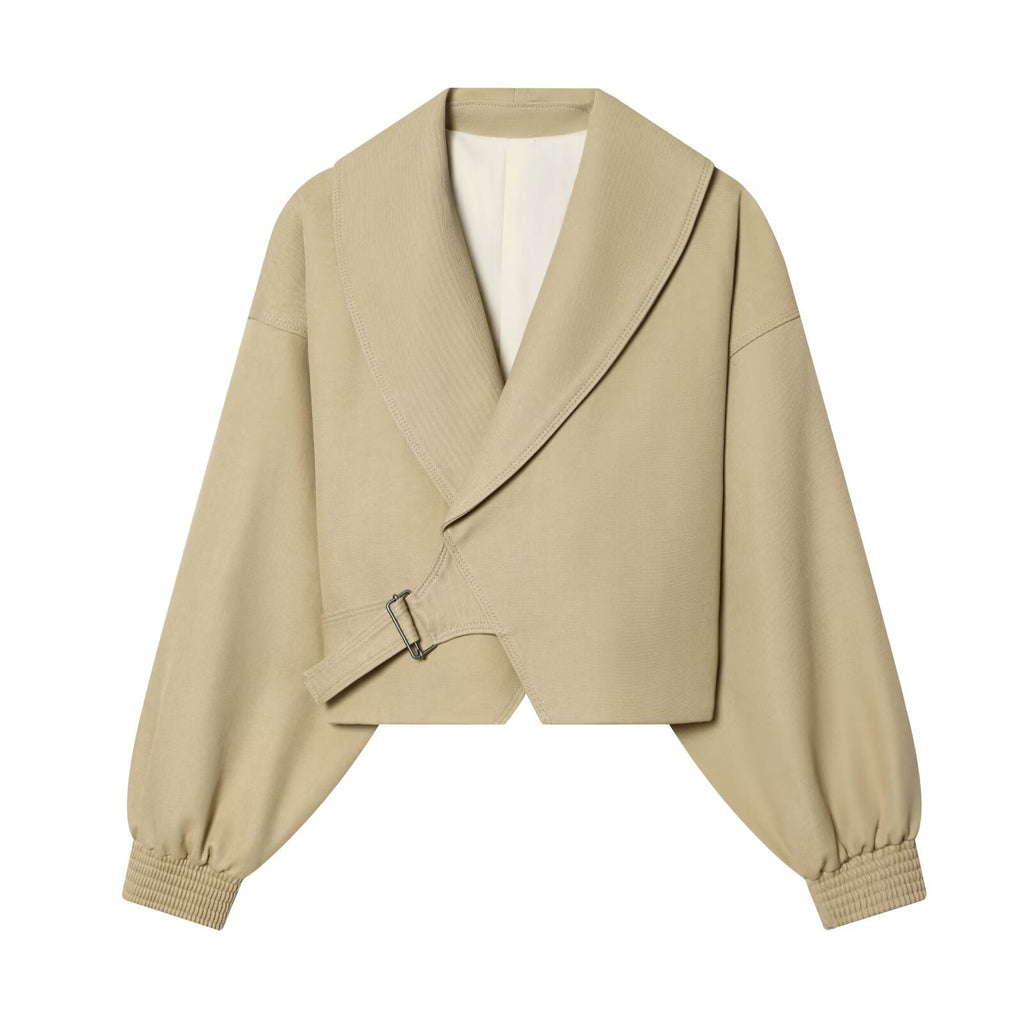 Women's Irregular Buckle Lapel Jacket | Polyester, 3 Colors - Dark Brown