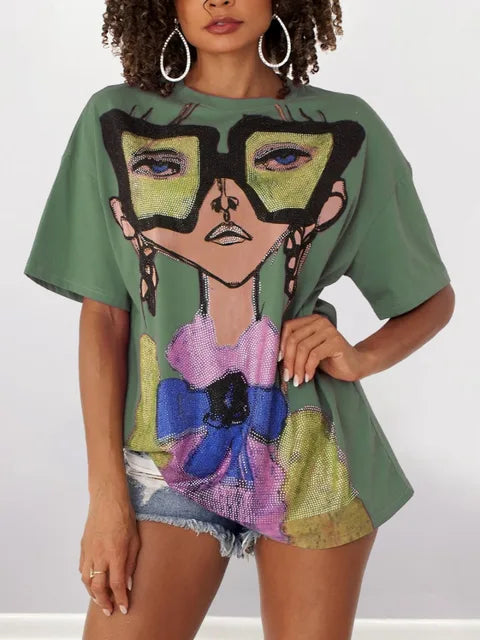 Women's Sequined Print T-Shirt | Dropped Shoulder, 2 Colors