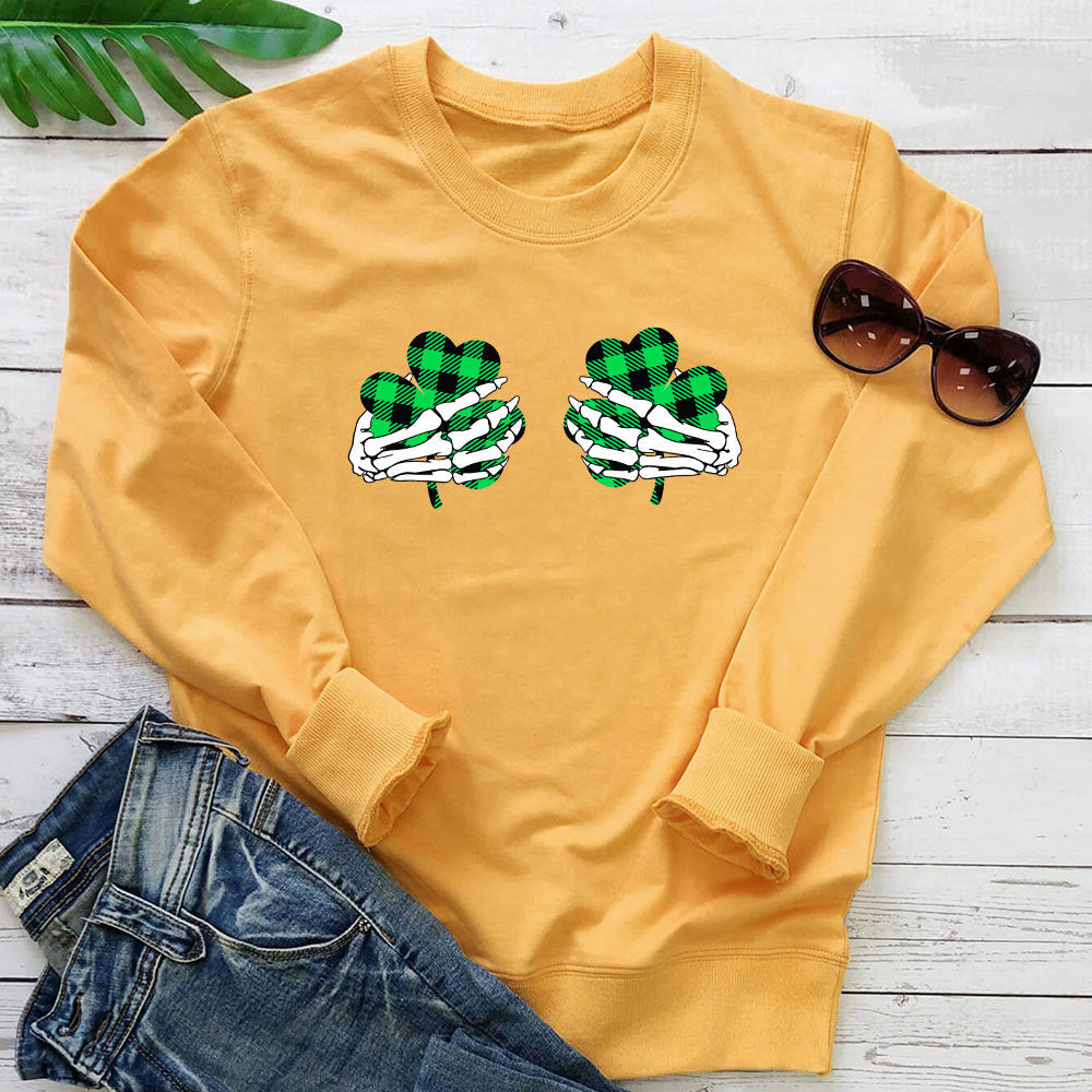 Women's Skeleton Hand Clover Print Hoodie | Cotton, 7 Colors