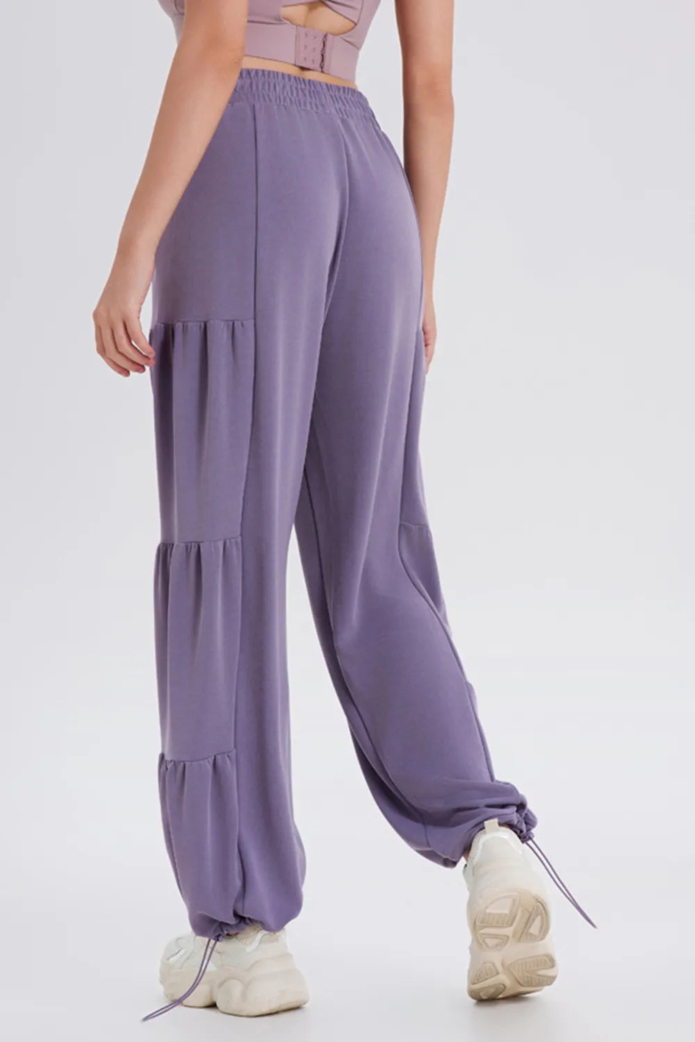 Women's Ruched Drawstring Joggers | Elastic Waist, 5 Colors - Lavender
