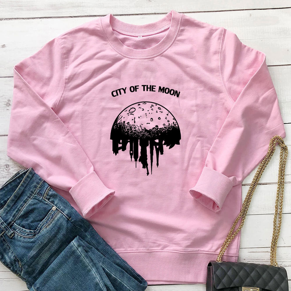 Women's Moon Print Sweatshirt | Cotton, Round Neck, 7 Colors