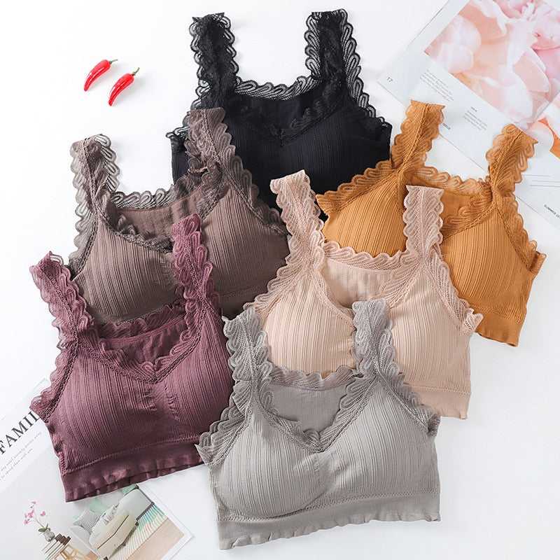 Women's Lace Cotton Sports Bra | Yoga Top, One Size, 6 Colors