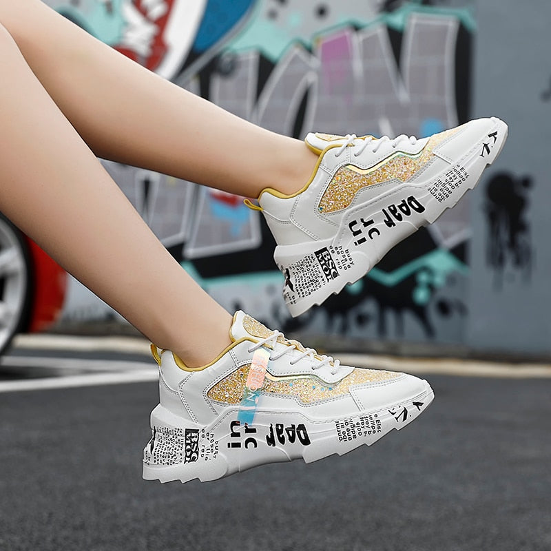 Women's Sequin Chunky Platform Sneakers | Sparkly Dad Shoes