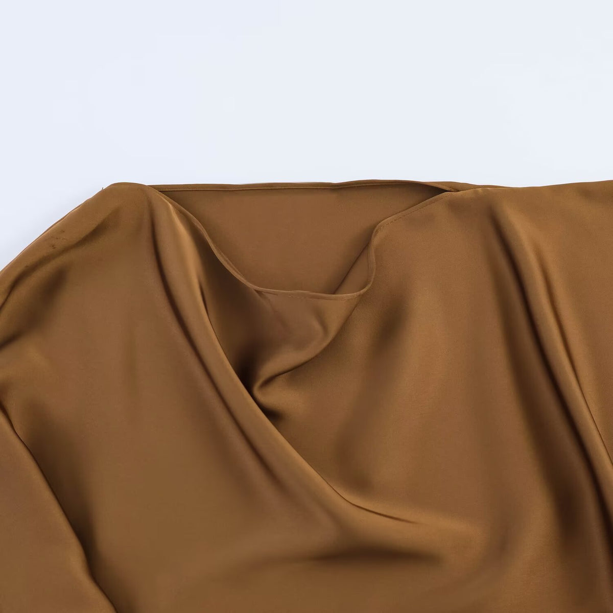 Women's Satin Asymmetric Layered Dress | Long Sleeve, Dark Brown