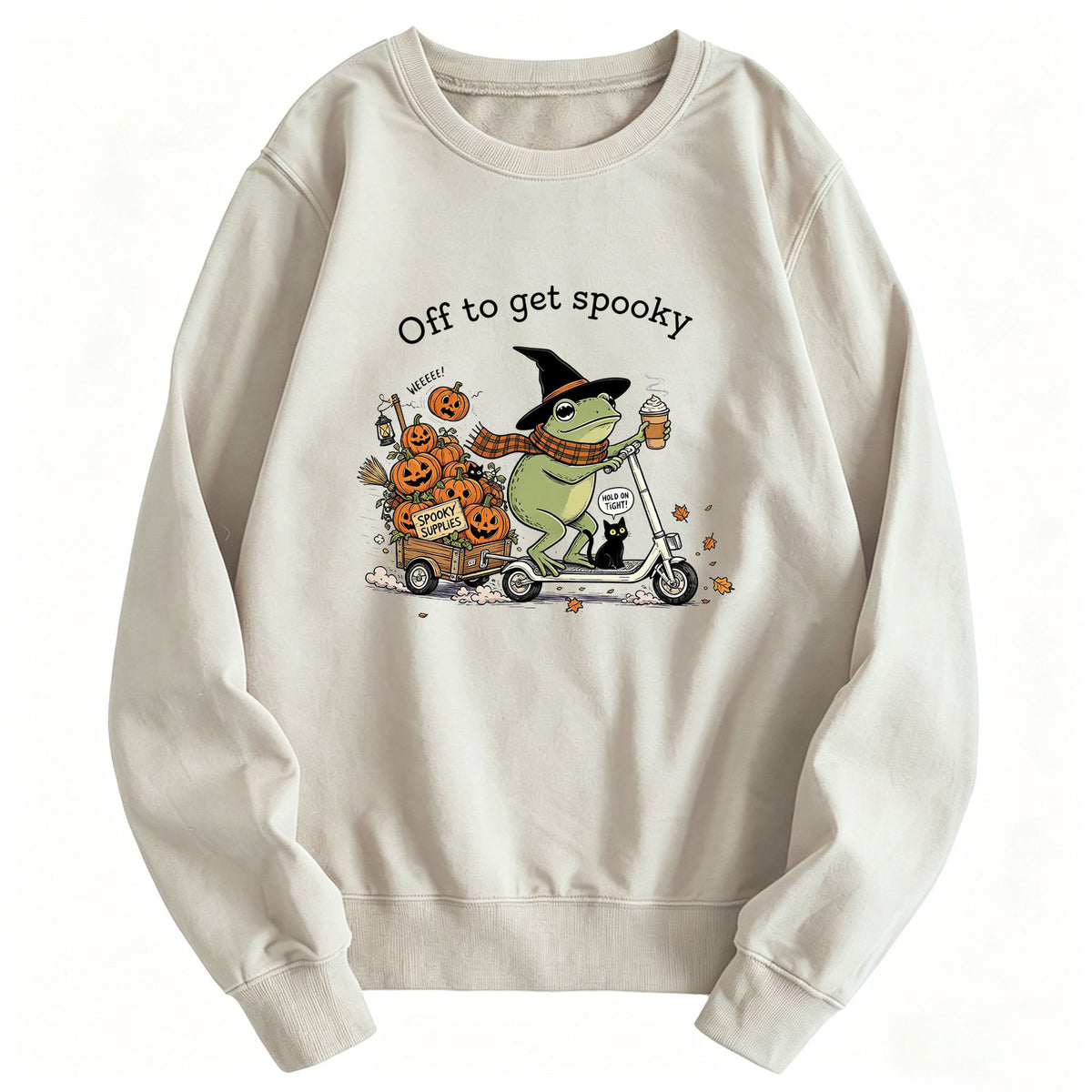 "Off to Get Spooky" Graphic Hoodie | Cotton Blend - Grey