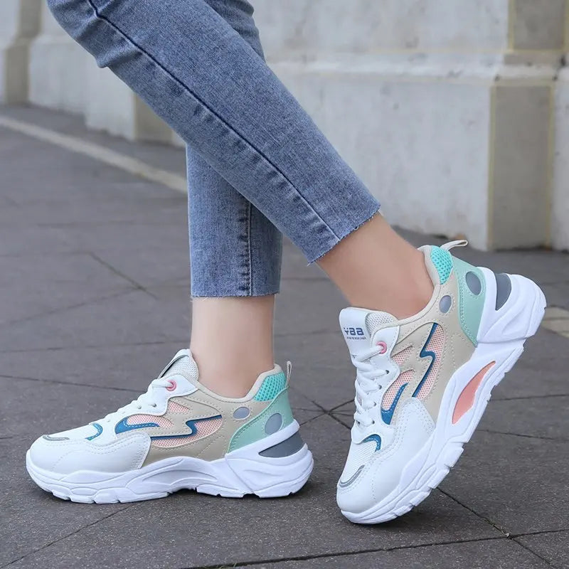 Women's Chunky Platform Sneakers | Breathable Mesh, Lace-Up