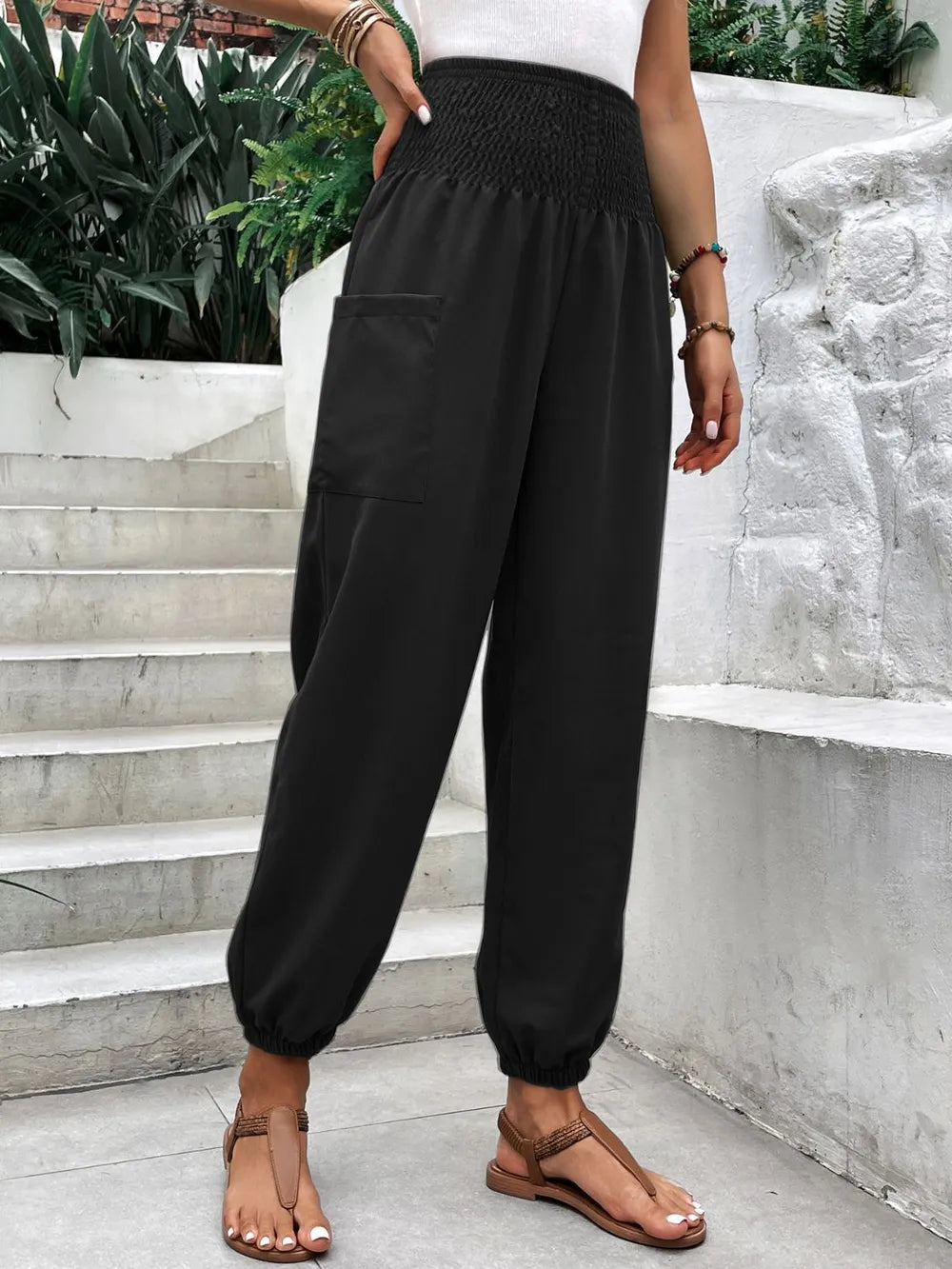 Women's Smocked High-Rise Joggers | Pockets, 3 Colors