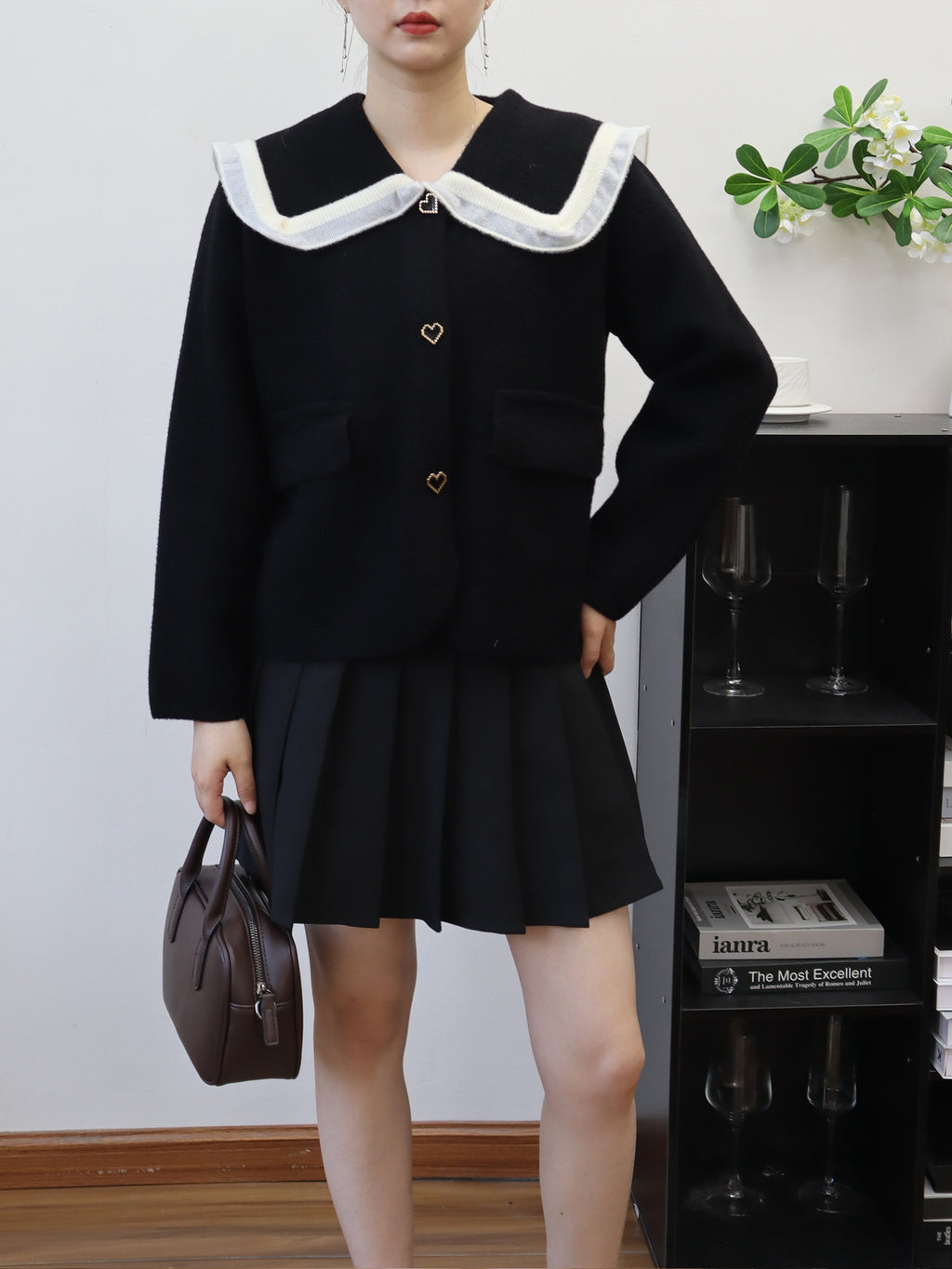 Women's Doll Collar Heart Pattern Jacket | Single-Breasted, One Size