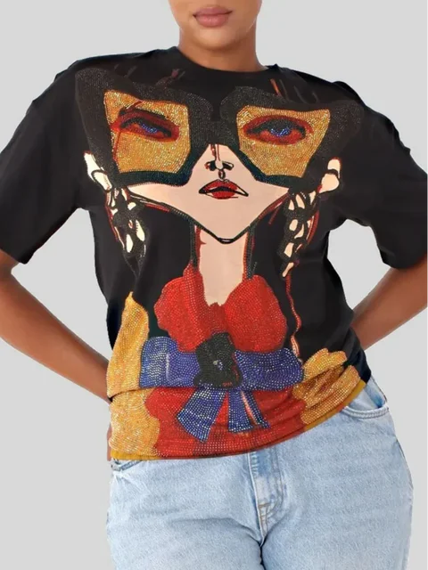 Women's Sequined Print T-Shirt | Dropped Shoulder, 2 Colors