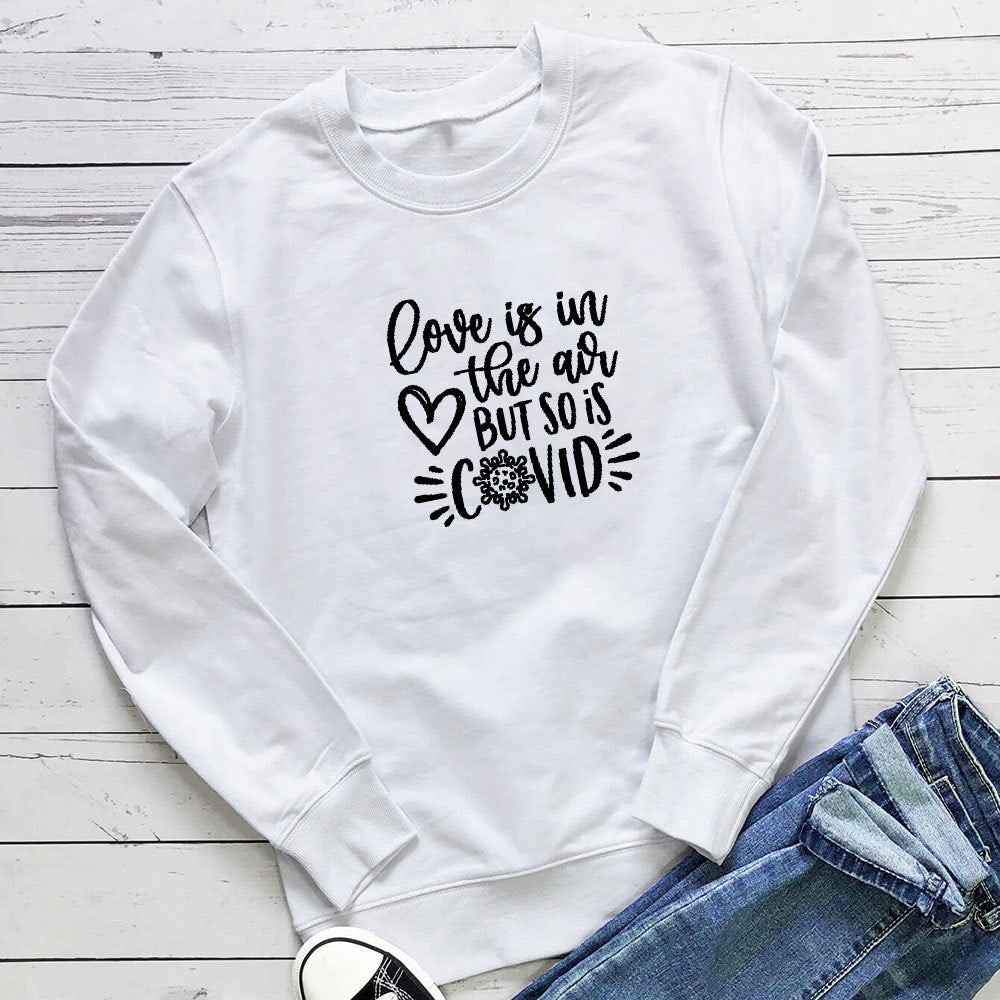 Women's Letter Print Round Neck Hoodie | Cotton Pullover, 7 Colors