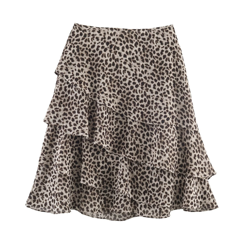 Women's Leopard Print Tiered Chiffon Mini Skirt