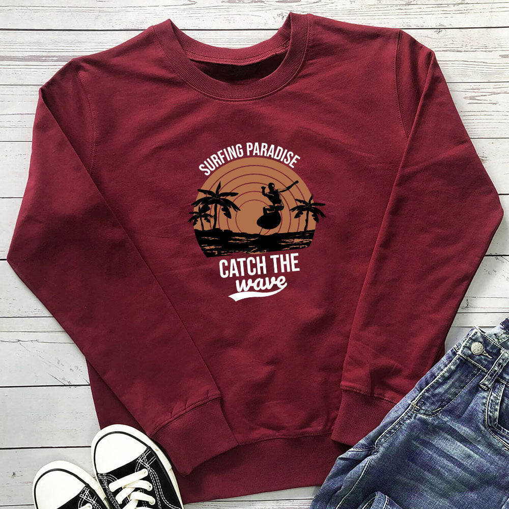 Women's Surfing Paradise Letter Print Hoodie | Cotton, 7 Colors
