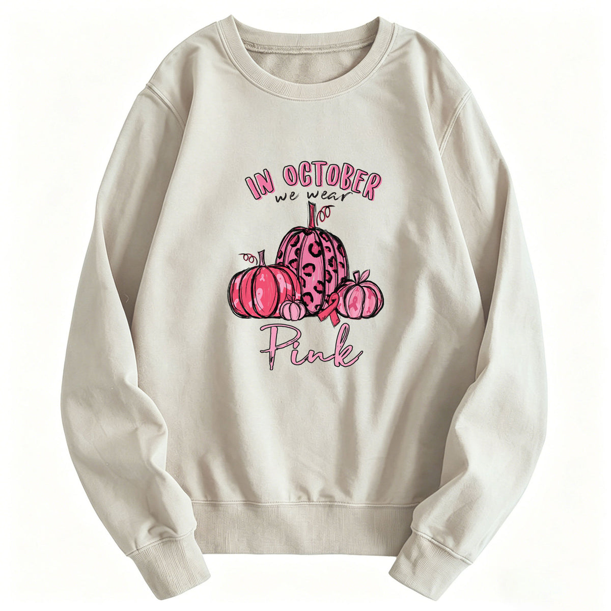 Printed Crew-Neck Hoodie | Street Style - Grey