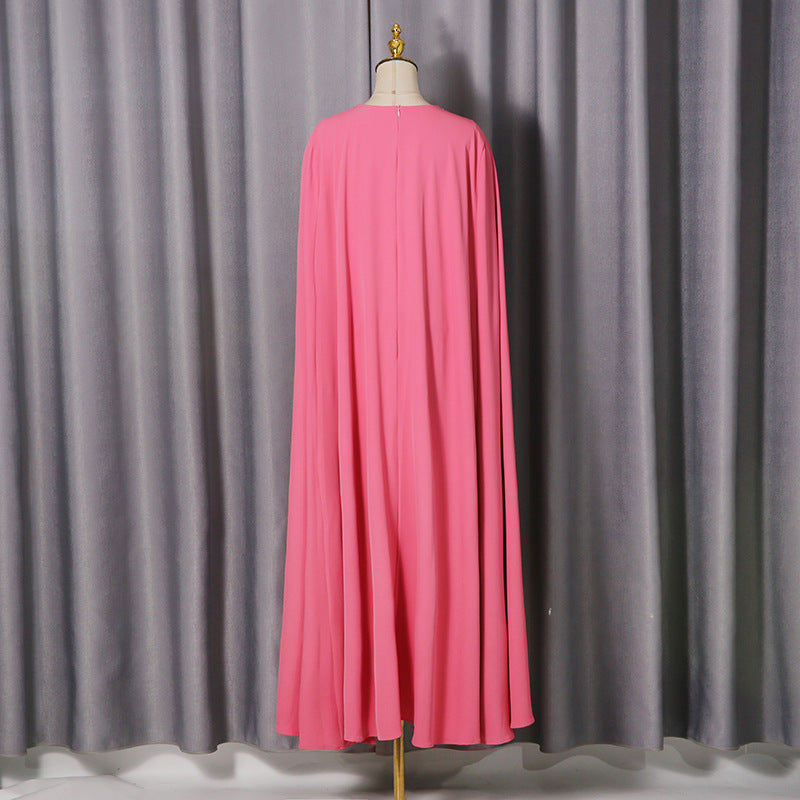 Women's Pink Cape Dress | Long-Sleeve with Rhinestone Detail, One Size