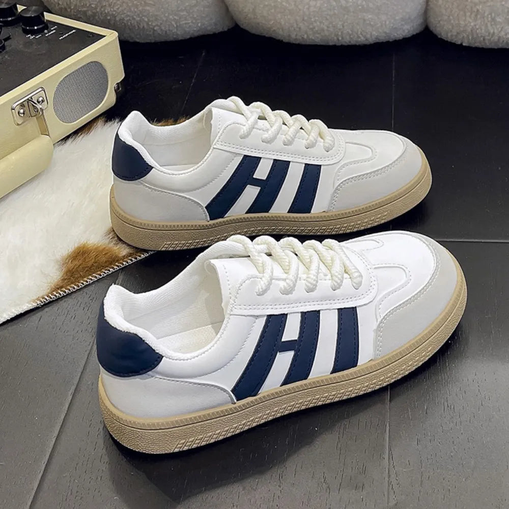 Women's Contrast Platform Sneakers | Round Toe, Brown or Navy