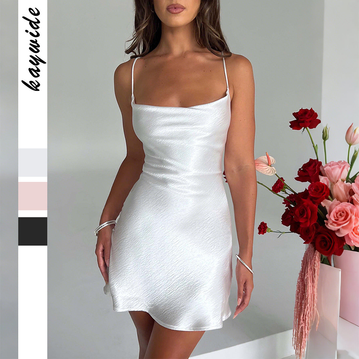 Women's Satin Backless Mini Dress | A-Line, Sleeveless