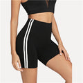 Women's Black Biker Shorts | Contrast Side Stripe, Stretch Rayon