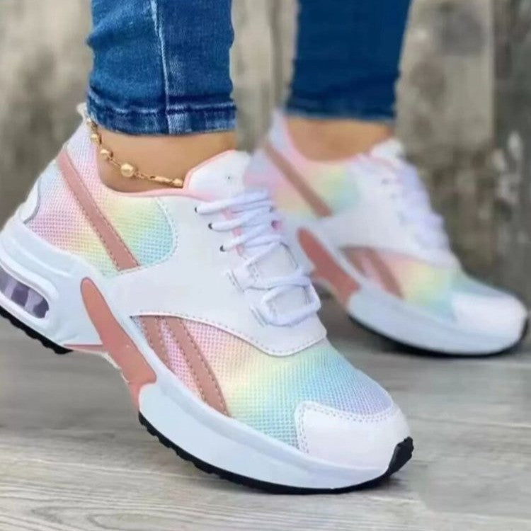 Women's Lace-Up Mesh Sneakers | Low Cut, Mid Heel, Round Toe