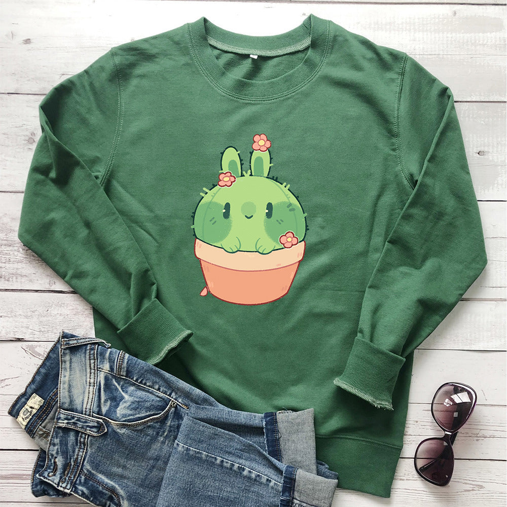 Women's Printed Crew Neck Pullover Hoodie | Cotton, Loose Fit, 8 Colors