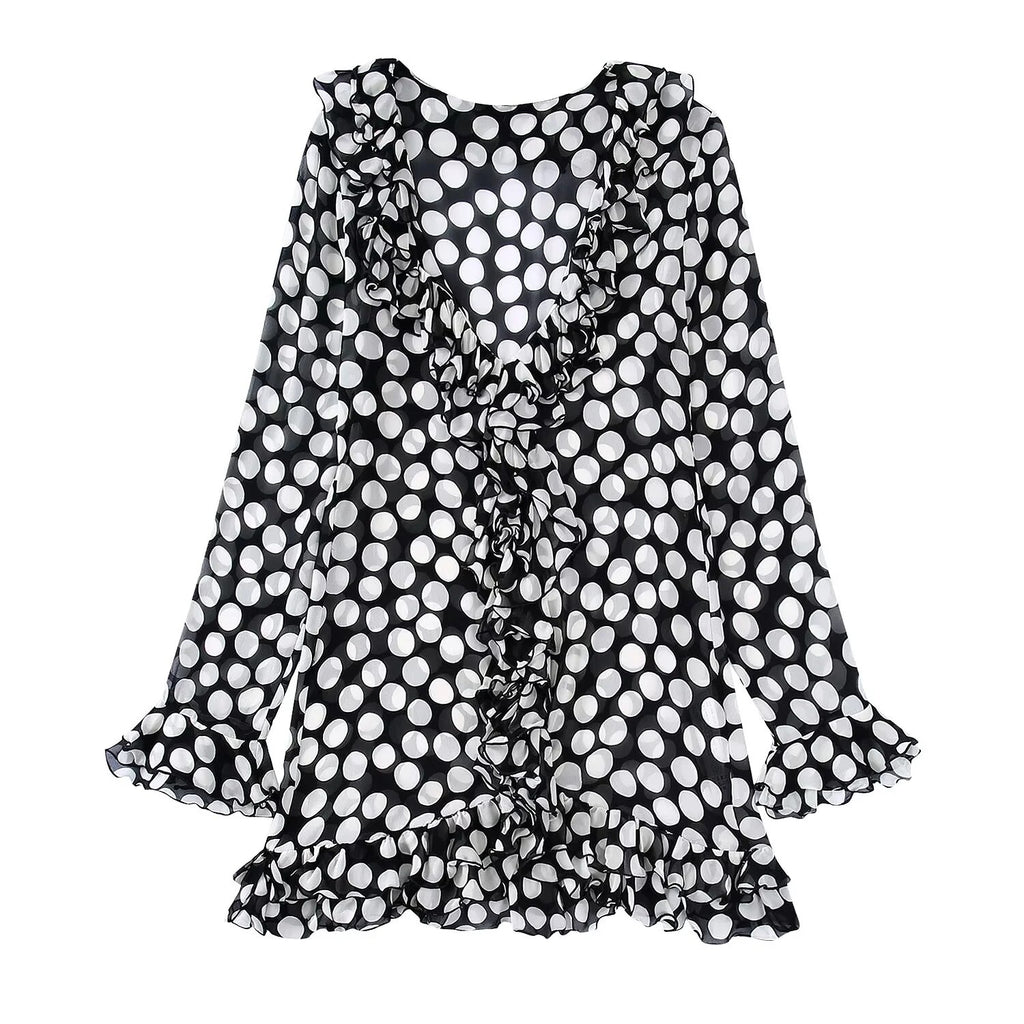 Women's Polka Dot Layered Blouse | Cotton, Long Sleeve, Loose Fit