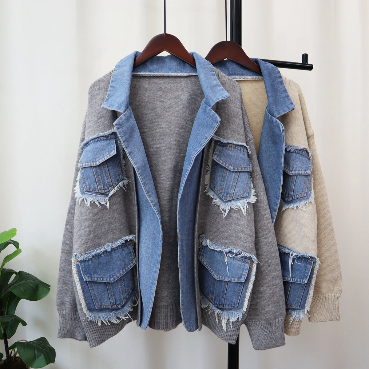 Women's Patchwork Cardigan Sweater | Flip Collar, One Size, 3 Colors