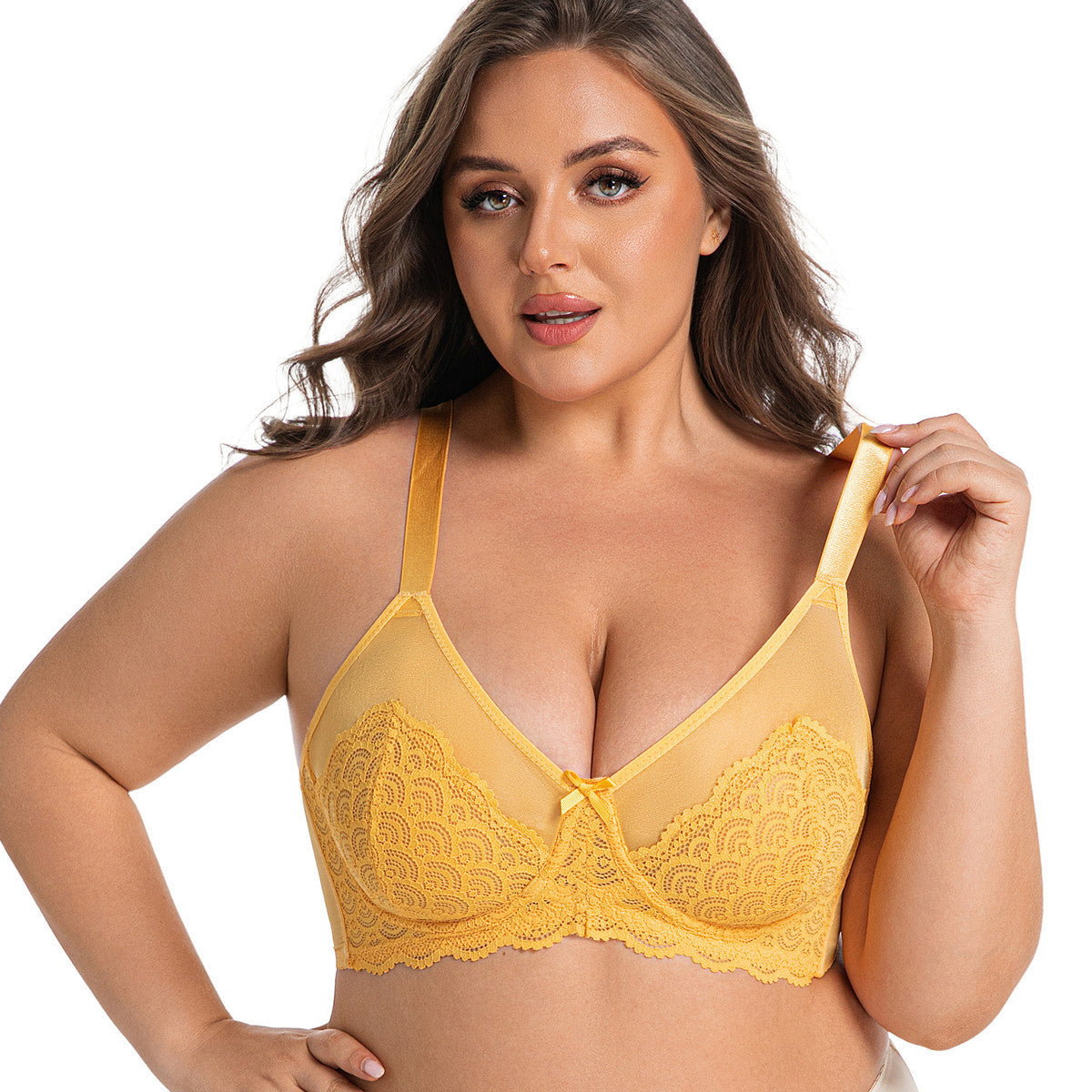 Women's Floral Lace Mesh Bra | Hook & Eye Closure, 4 Colors - Nude
