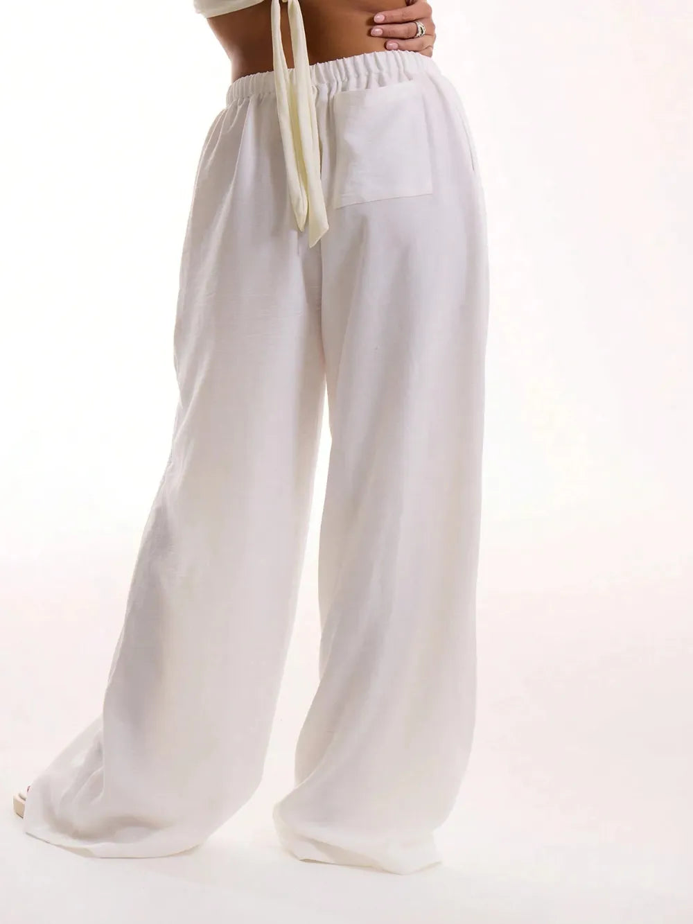 Women's Drawstring Wide Leg Pants | Pockets, 4 Colors - Black