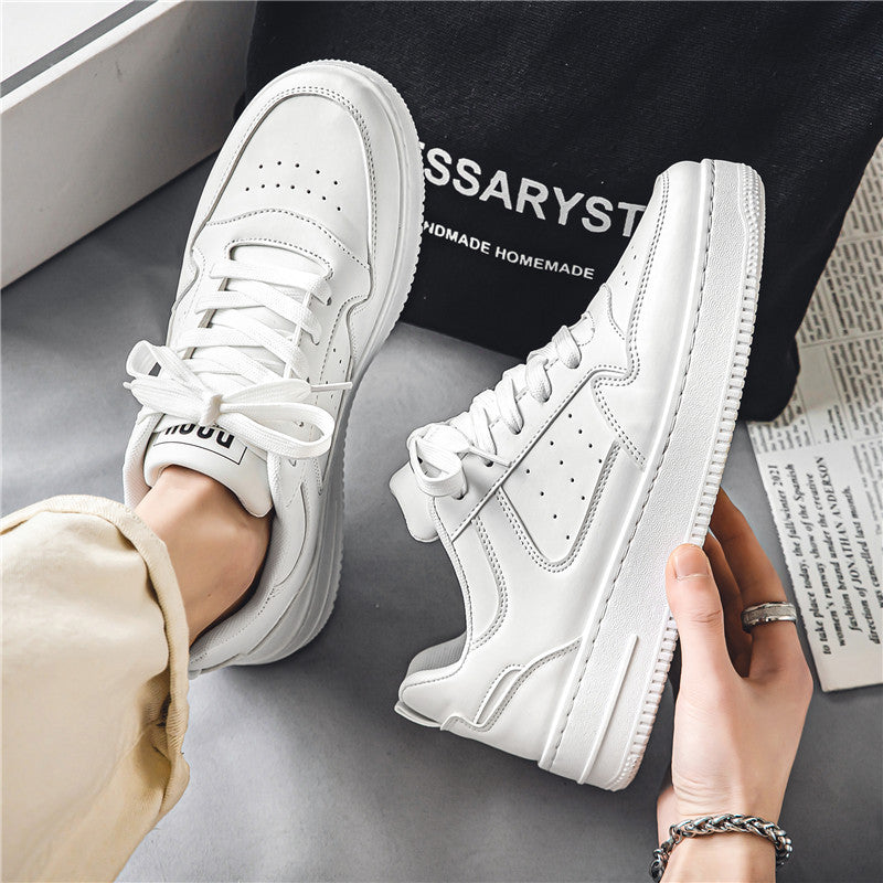 Women's & Men's White Chunky Sole Sneakers | Low-Top, Breathable - White Black
