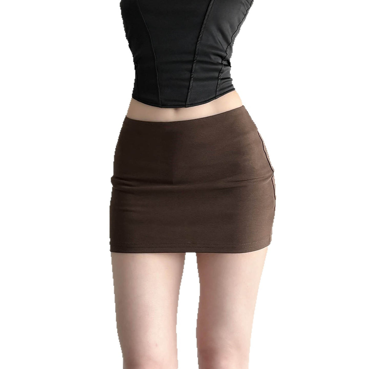Women's Brown Bodycon Mini Skirt | Stretch Polyester