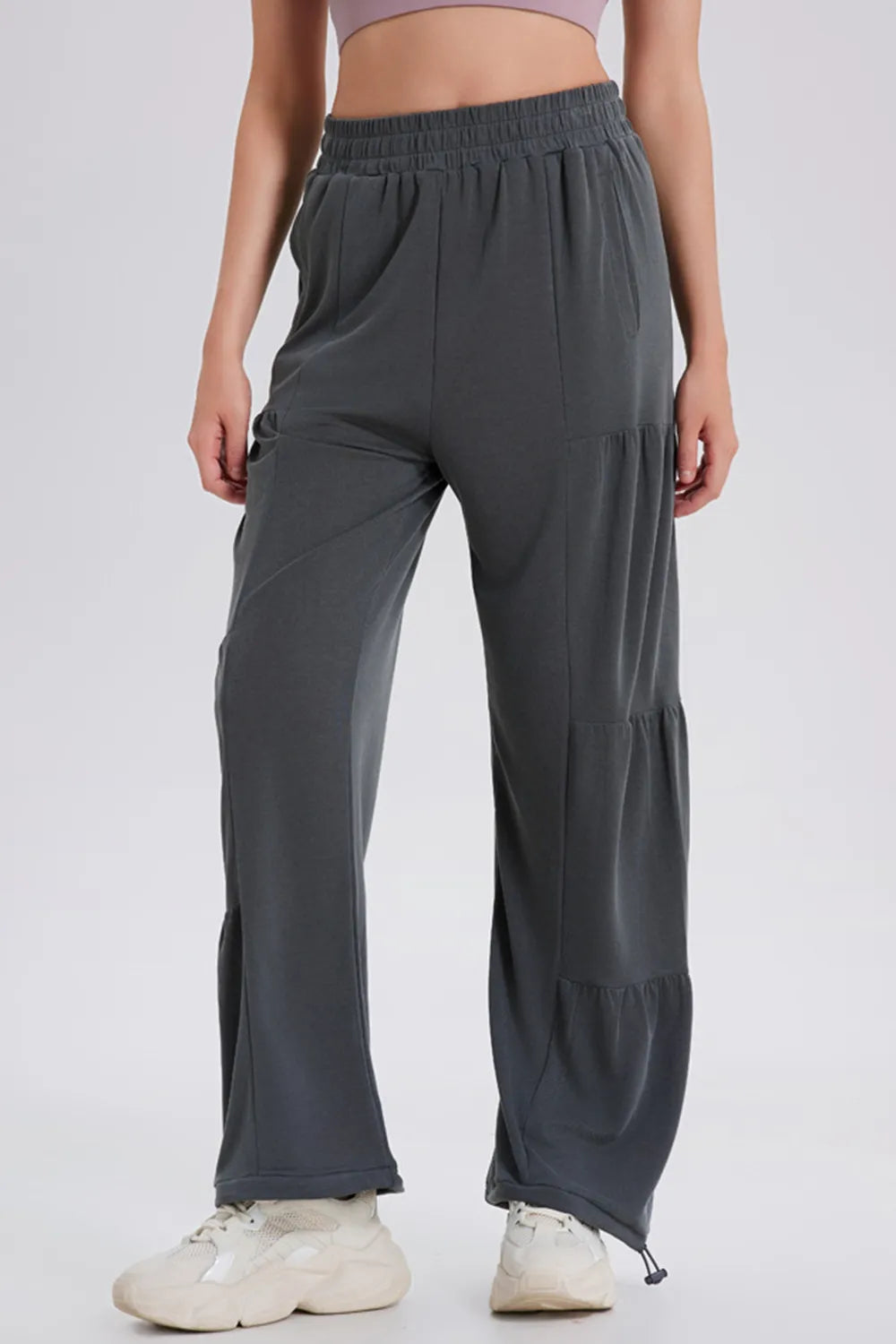 Women's Ruched Drawstring Joggers | Elastic Waist, 5 Colors - Pale Blush
