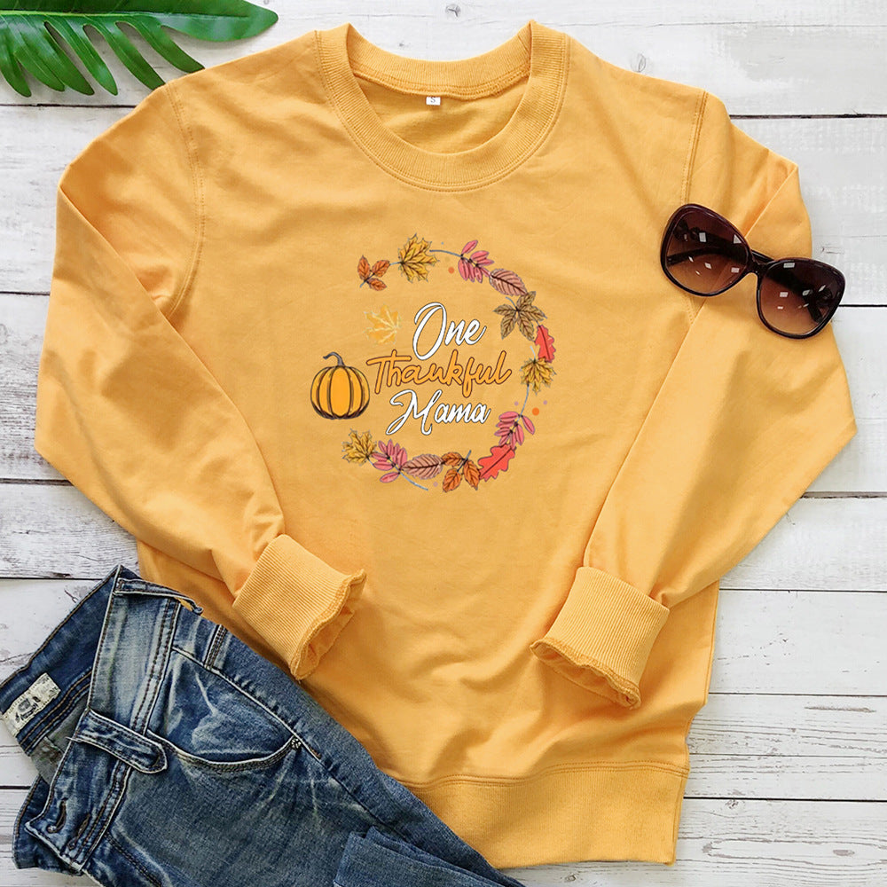 Women's Pumpkin Letter Print Hoodie | Cotton, Loose Fit, 8 Colors