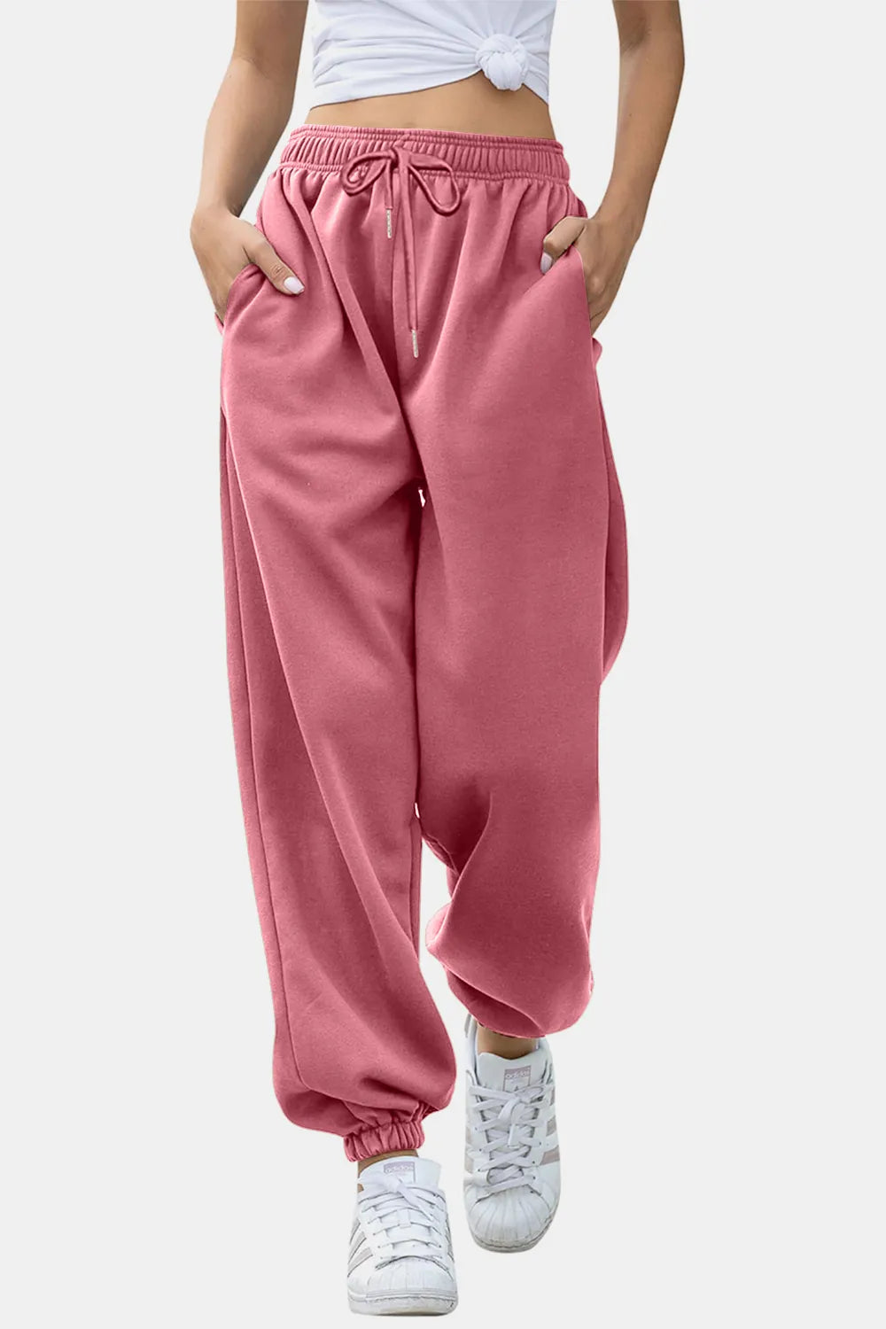 Women's High-Waist Drawstring Joggers | Pockets, Navy/Olive/Pink - Olive