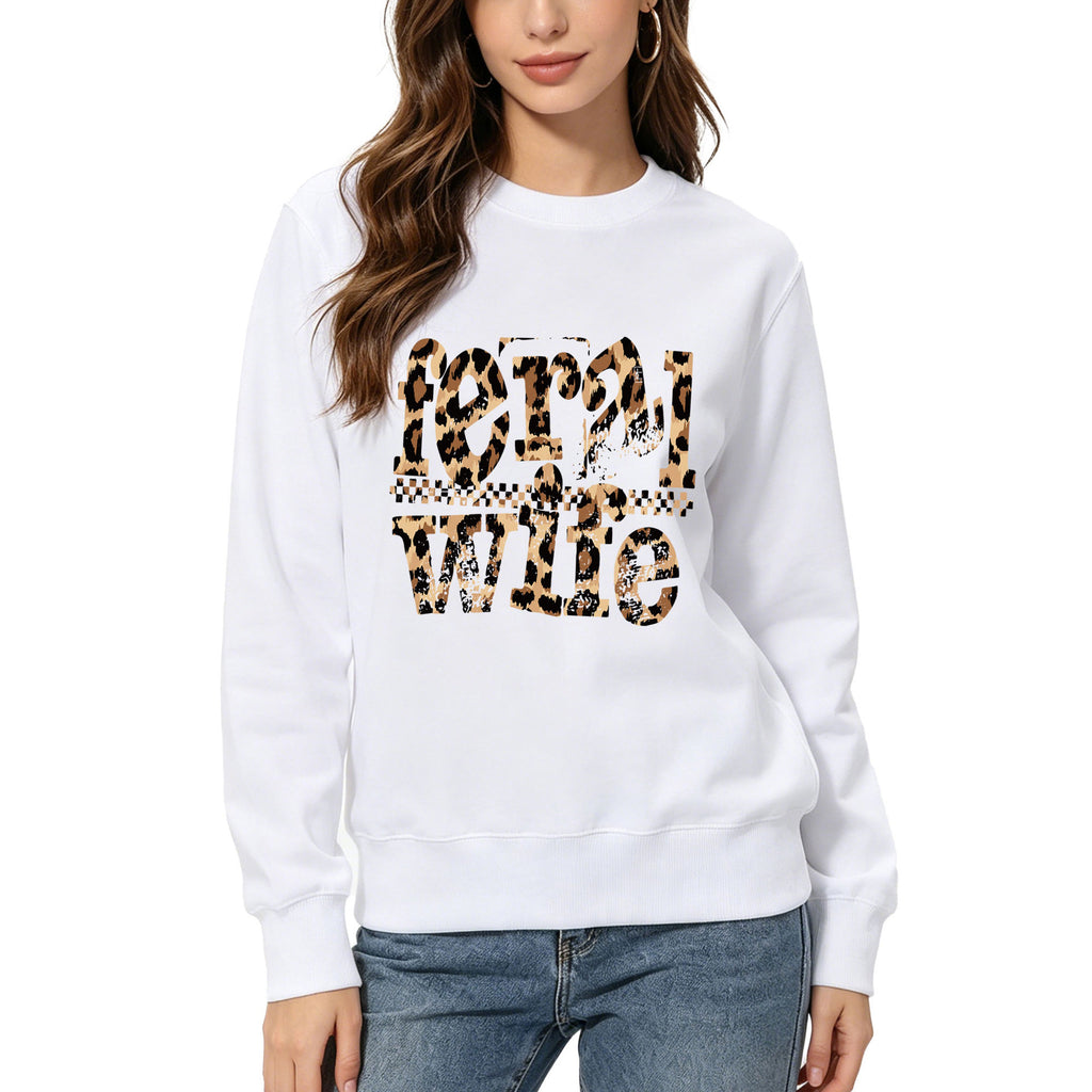 Women's Feral Wife Leopard Print Sweatshirt | Crew Neck, Cotton