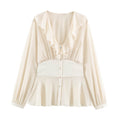 Women's & Men's Apricot V-Neck Shirt | Layered Folded Waist