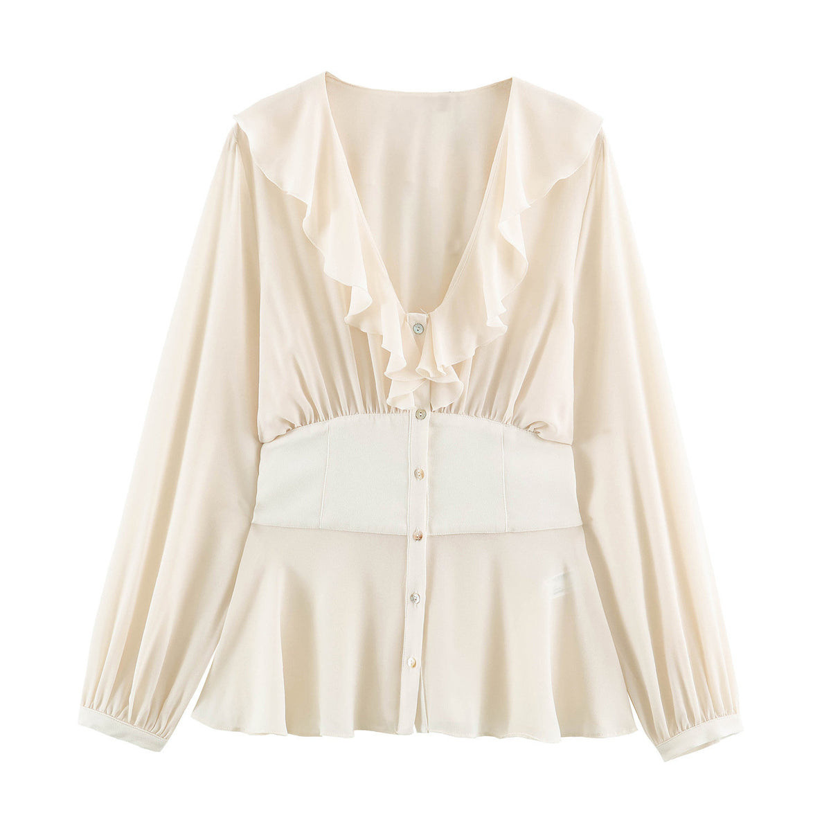 Women's & Men's Apricot V-Neck Shirt | Layered Folded Waist
