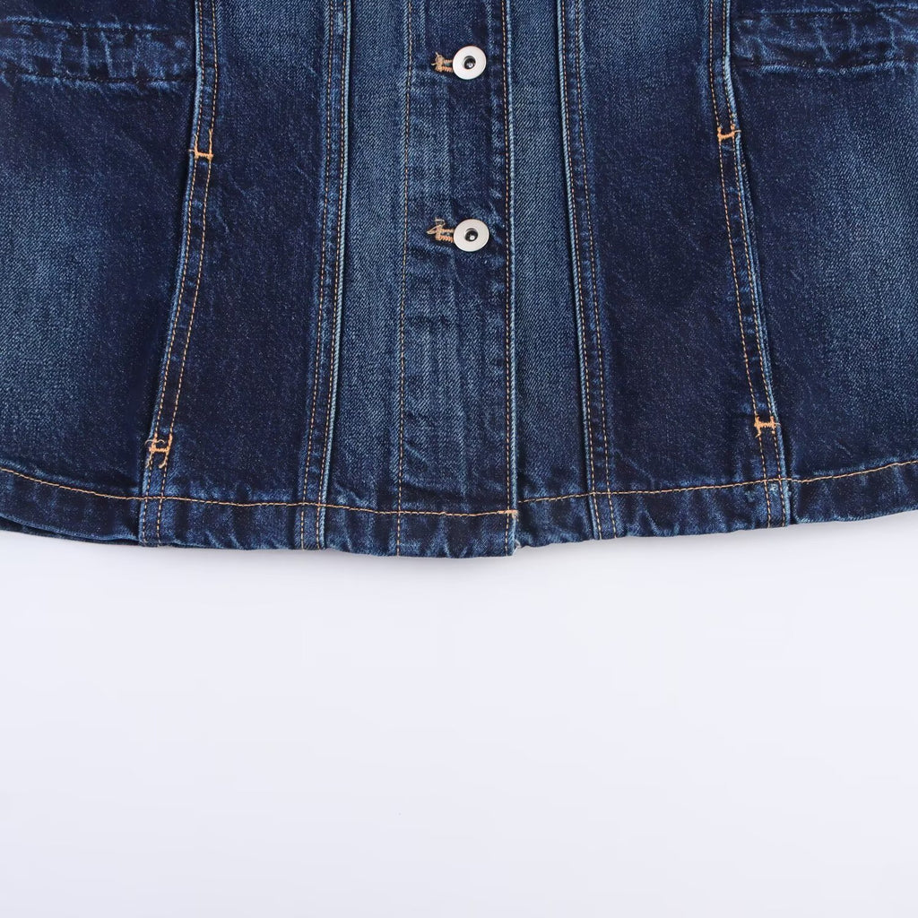 Women's Blue Denim Jacket | Button Front, Long Sleeve
